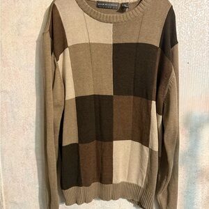 Oscar de la Renta Multicolor Patchwork Sweater, Grandpacore, Professor, Sz XL